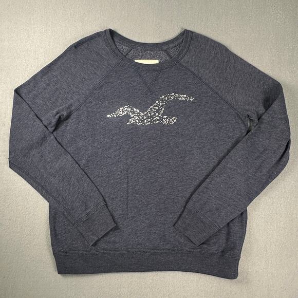 Hollister Sweaters - Hollister Blue Fleece Crewneck Sweatshirt Rhinestone Logo Womens Large